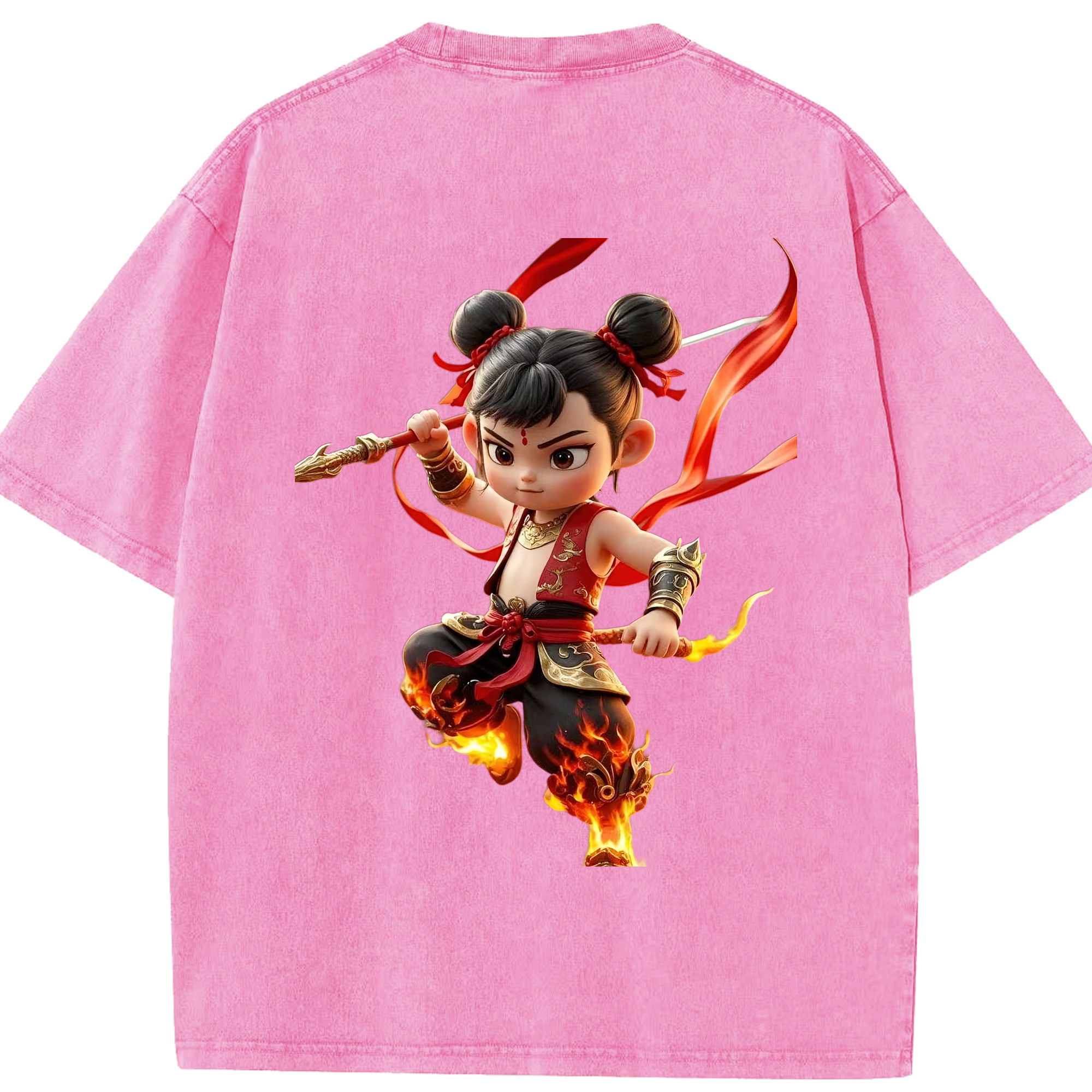 （画像用） Ne Zha 2 ナタ 魔童の大暴れ 綿100% ヴィンテージ風 半袖Tシャツ（背面プリント）